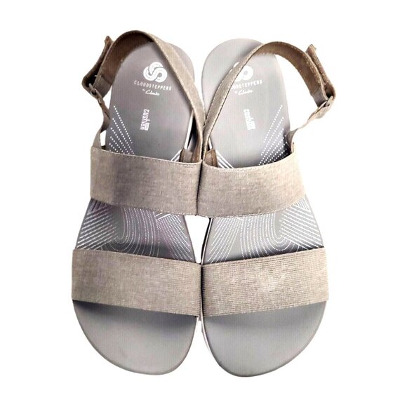 CLARKS Cloud Steppers Womens Sandal Sz 12/44 Gray Stretch Strap Sling Back - Picture 2 of 10
